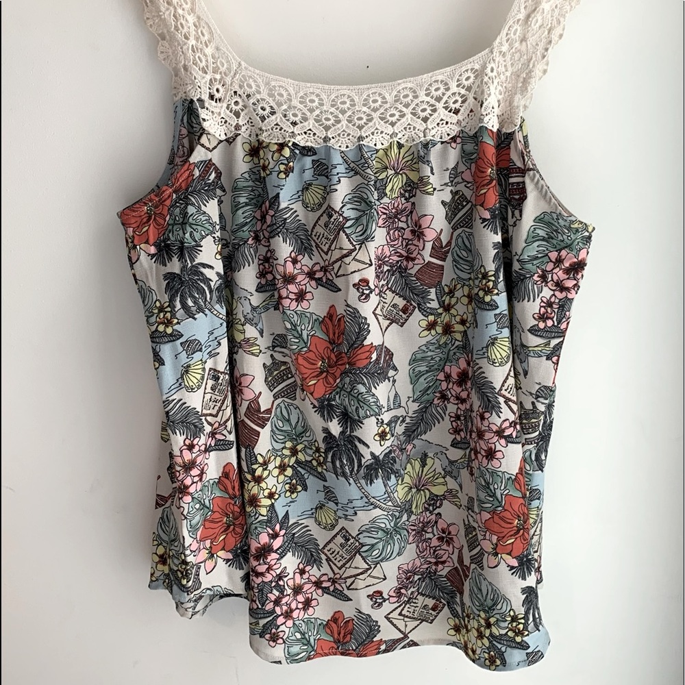 SOLD! Ava James NYC Plus Size Tank Top With Crocheted Cream Shoulder Straps